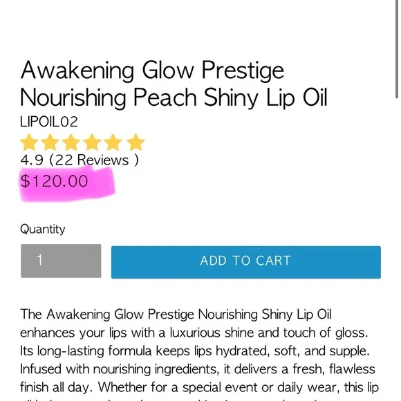 Awakening Glow Peach Lip Oil - Retail $120